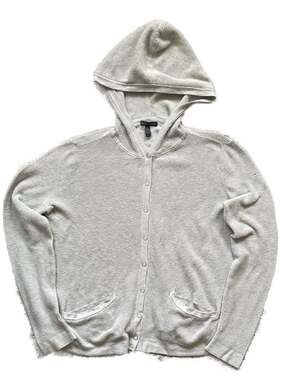 Eileen Fisher Organic Cotton Silk Blend Mesh Knit Snap-Front Hoodie
